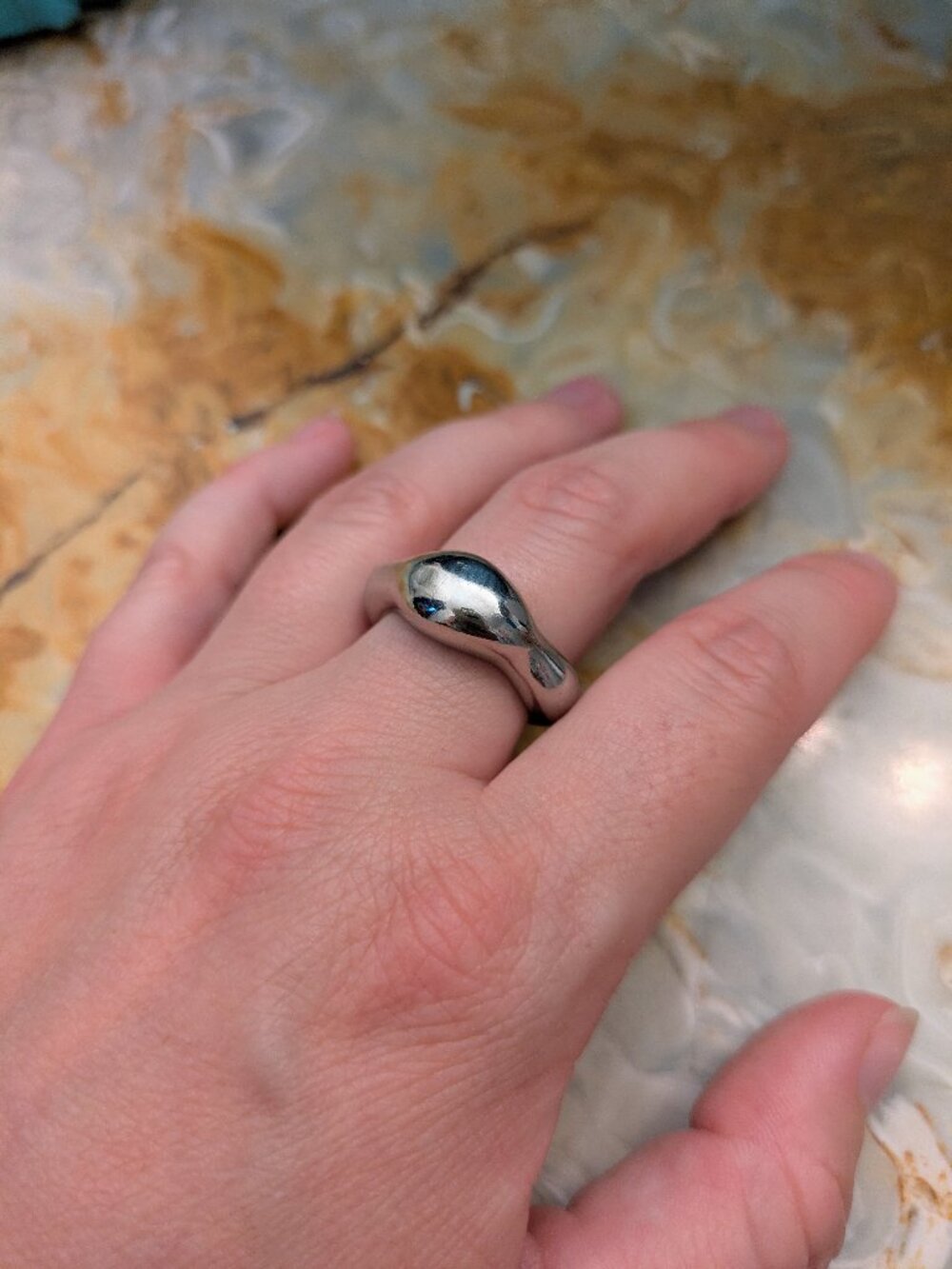 Metal Silver Blob Ring Chunky Liquid Size 8